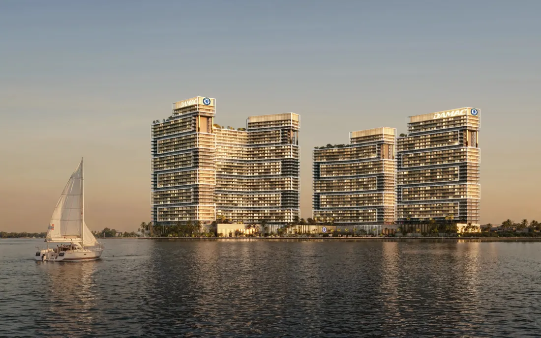 Chelsea Residences towers at Dubai Maritime City seen from the sea