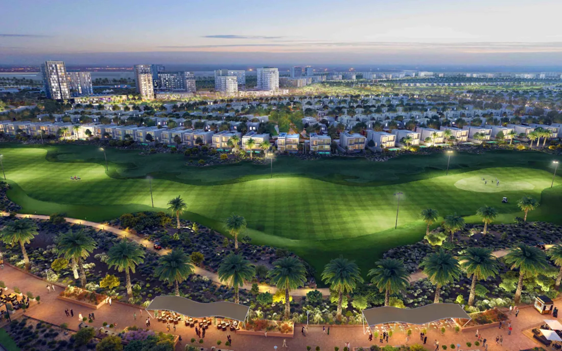 Emaar South golf-front community at dusk, Dubai South